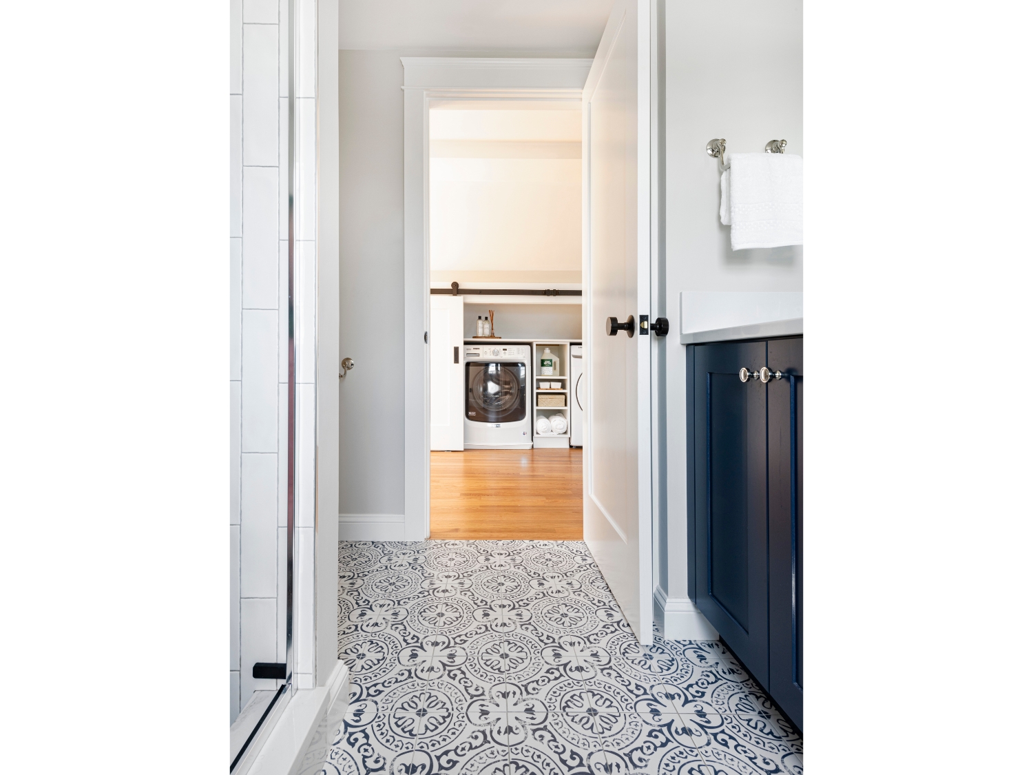 bathroom patterned tile to laundry